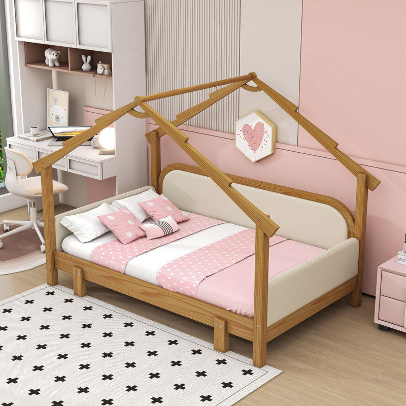 Lit simple en bois avec rails de sécurité, Blanc