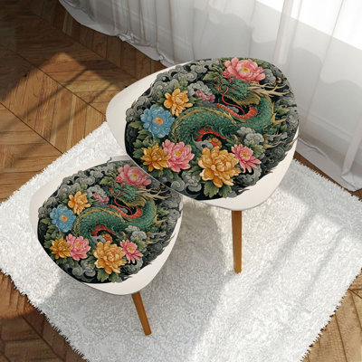 Triangle Nesting Coffee Table Set of 2 Japanese old dragon tattoo for arm Hand drawn Dragon peony flower End Table Modern Minimalist Side Table Set for Living Room Bedroom