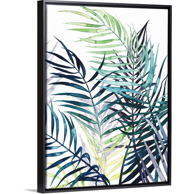 «Twilight Palms I», art mural sur toile, Toile avec cadre noir, H 26 po x l 20 po