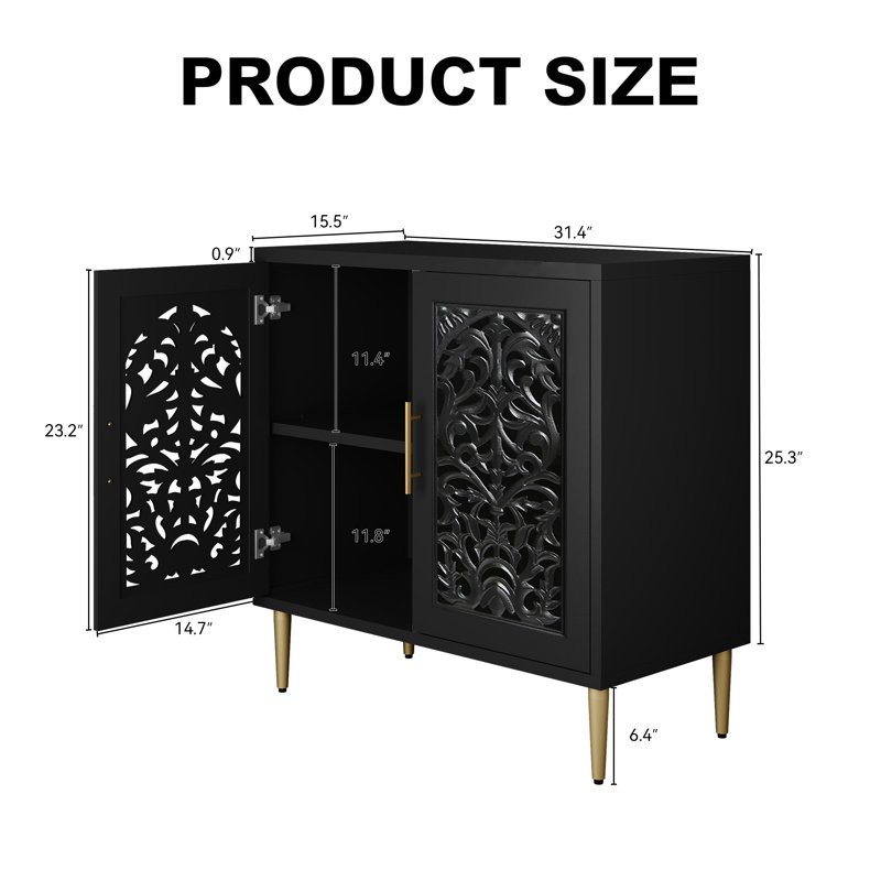 Buffet 31,4 "sculpté, noir, Noir