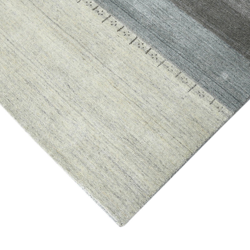 Ivory and Stripe Handmade Reversible Wool Viscose Rug, 4' x 6'