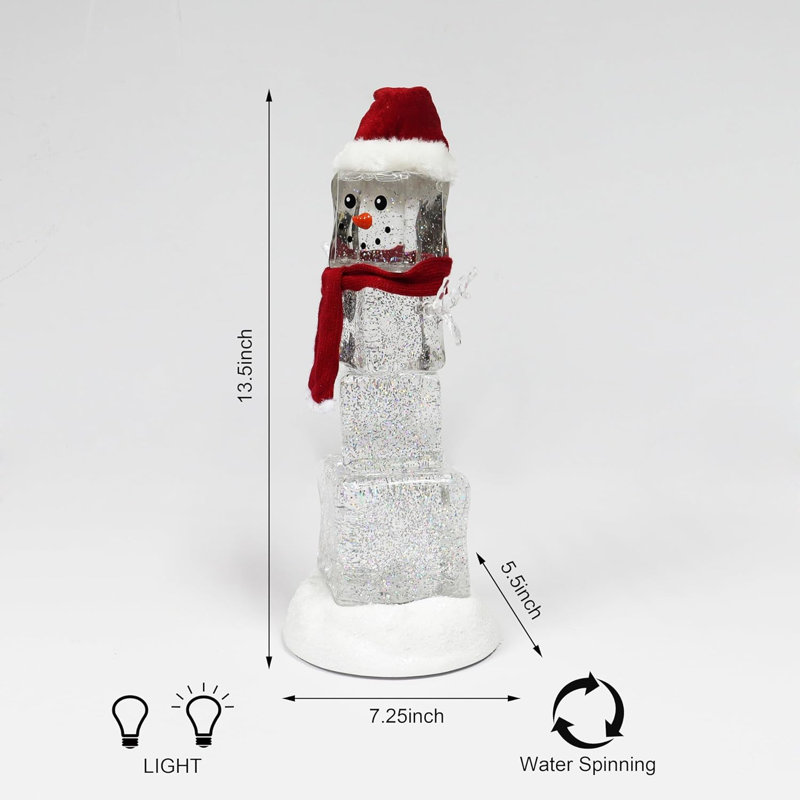 Bonhomme de neige en forme de cube de glace en acrylique 13,5 "de haut - lumières DEL, paillettes tournantes, décorations de Noël à piles