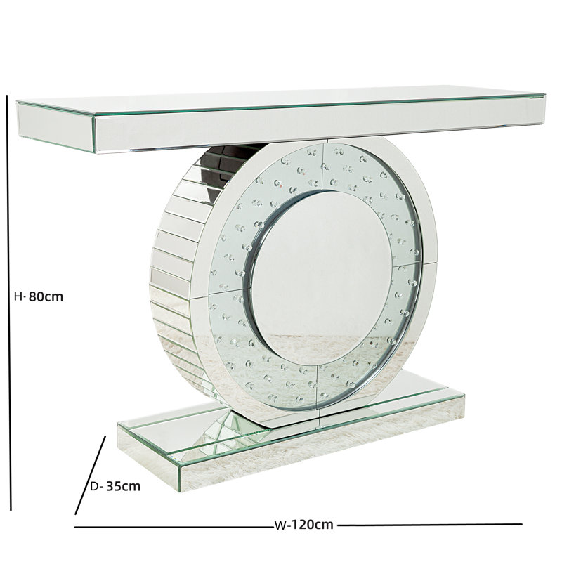Crystal Inlay Mirrored Console Table & Sunburst Round Accent Wall Mirror For Entryway Decor  