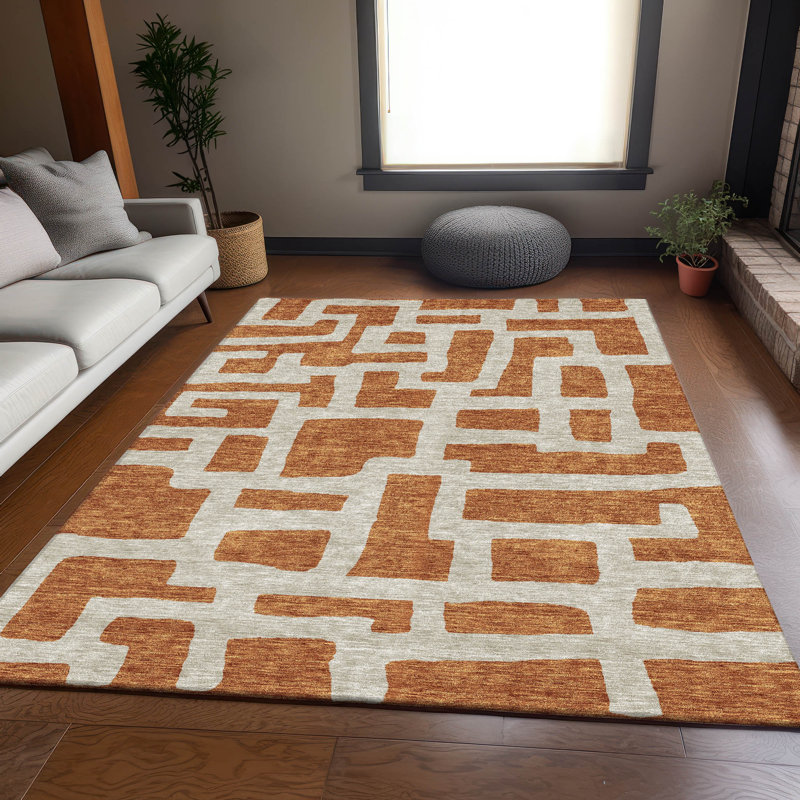 Premium Machine Washable Prisco Terracotta Rug, Rectangle 3' x 5'