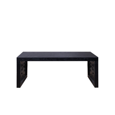 47.2" Solid Black Carved Wood Coffee Table – Handcrafted Look With Ornate Side Panels