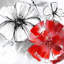 Croquis de fleurs rouges et blanches - reproduction encadrée grise contemporaine-5040548-5040551