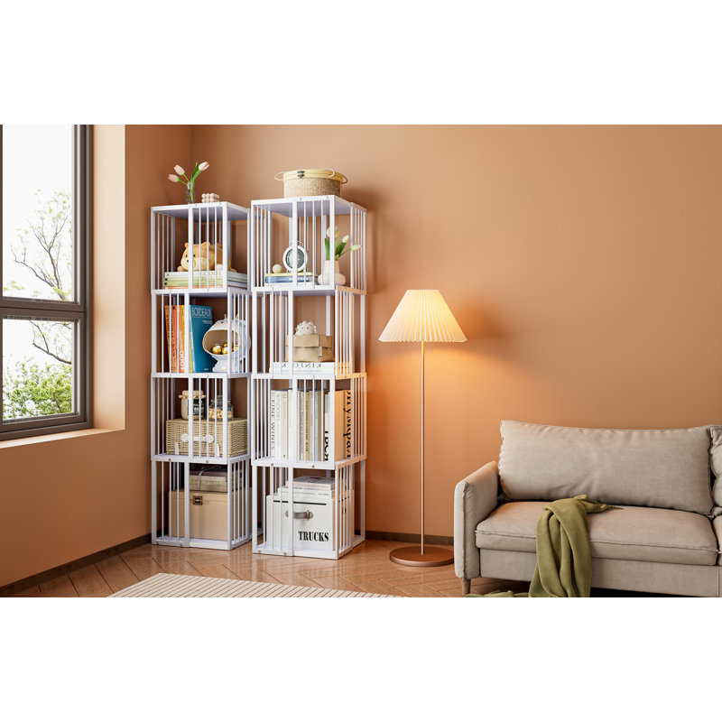 5-Tier Rotating Bookshelf Tall Narrow Metal Bookcase for Bedroom & Living Room 31.6x31.6x141.5cm Stable Industrial Display Shelf Organizer,Black
