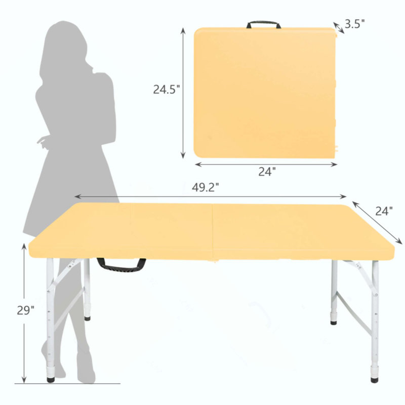 Table pliante portative 4 pi 4 po poids pliable intérieur et extérieur 135 kg, Jaune clair / blanc