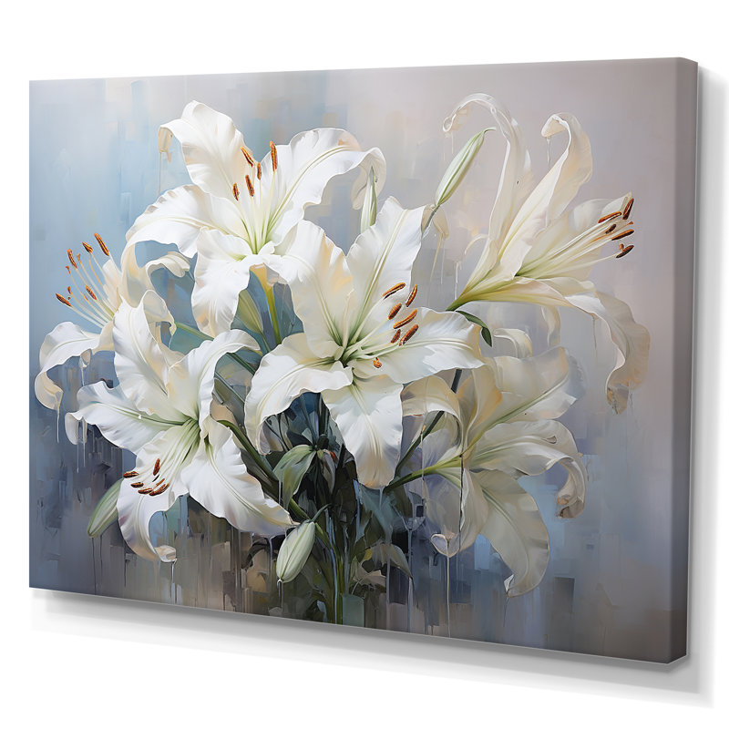 Lys blancs en fleurs - Art mural lys, H 16 po x l 32 po x P 1 po, Toile tendue
