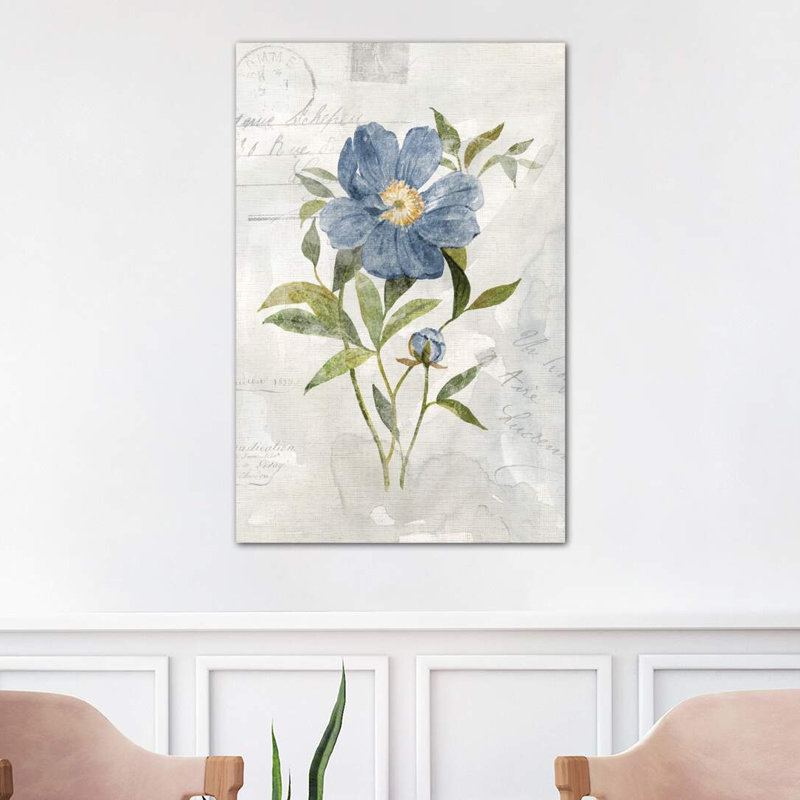 Blue Linen Peony by Carol Robinson - Wrapped Canvas Print, 101.6 cm H x 66.04 cm W x 1.91 cm D