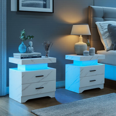 Khuram 2 - Drawer End Table Set with Colourful LED Light and USB Power Ports