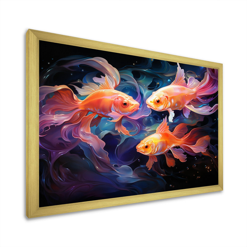 " Fishing Ethereal Eels ", 12" H x 20" W x 1" D, Gold Single Picture Framed