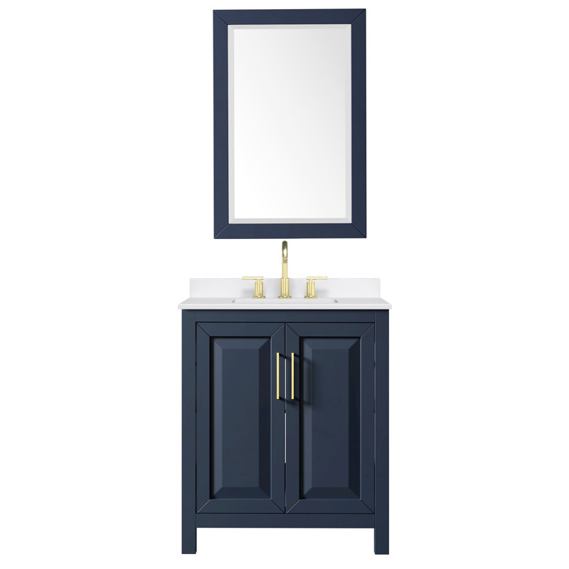 Daria 30'' W Single Vanity, Matte Black, White Cultured Marble, Blue