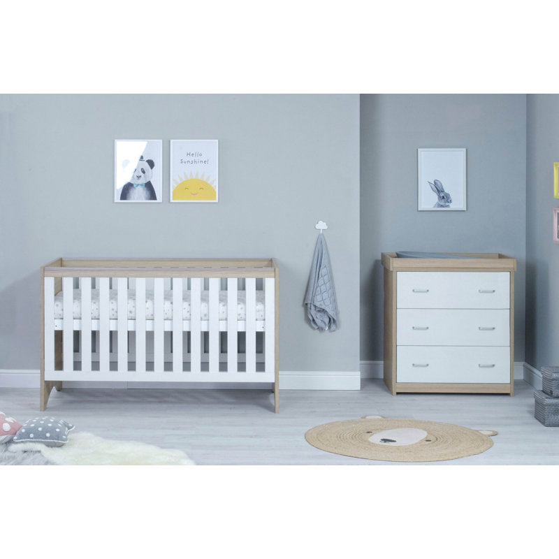 Veni Cot Bed 2-Piece Nursery Furniture Set, Oak/White