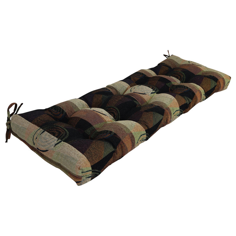 Coussin de banc capitonné en jacquard chenille, Brun; noir; abstrait multicolore, L 60 po x P 19 po