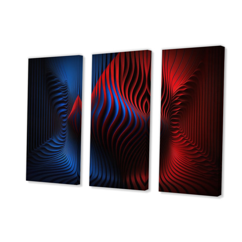 Portail Moire Matrix en rouge et bleu II - ensemble de reproduction d'art sur toile géométrique moderne
