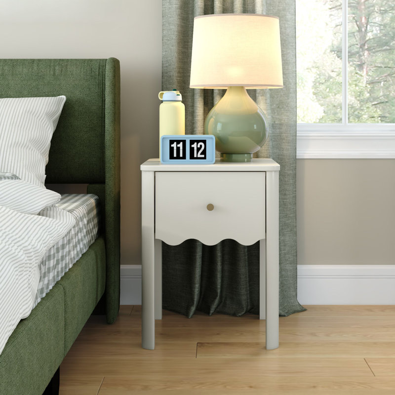 Table de chevet 1 tiroir de 18 po de largeur avec détails ondulés, Lin blanc