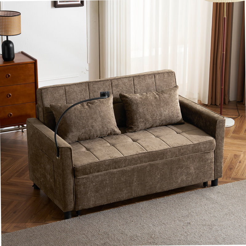 Canapé-lit à dossier coulissant avec coussin réversible, Brown