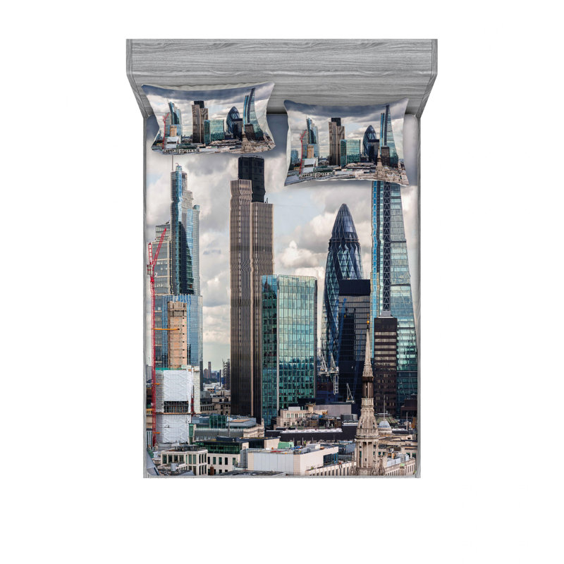 Ensemble de draps London Skyline, Ensemble de draps pour lit double avec un drap-hou