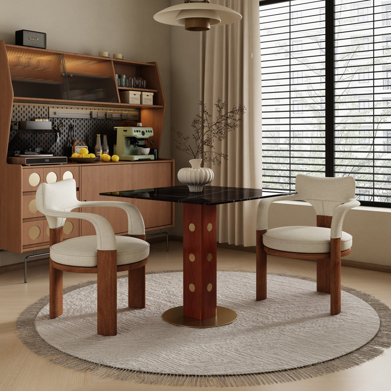 Table de salle à manger contemporaine de 33 po avec pieds en noyer et accents dorés Contemporary Luxe, Noir
