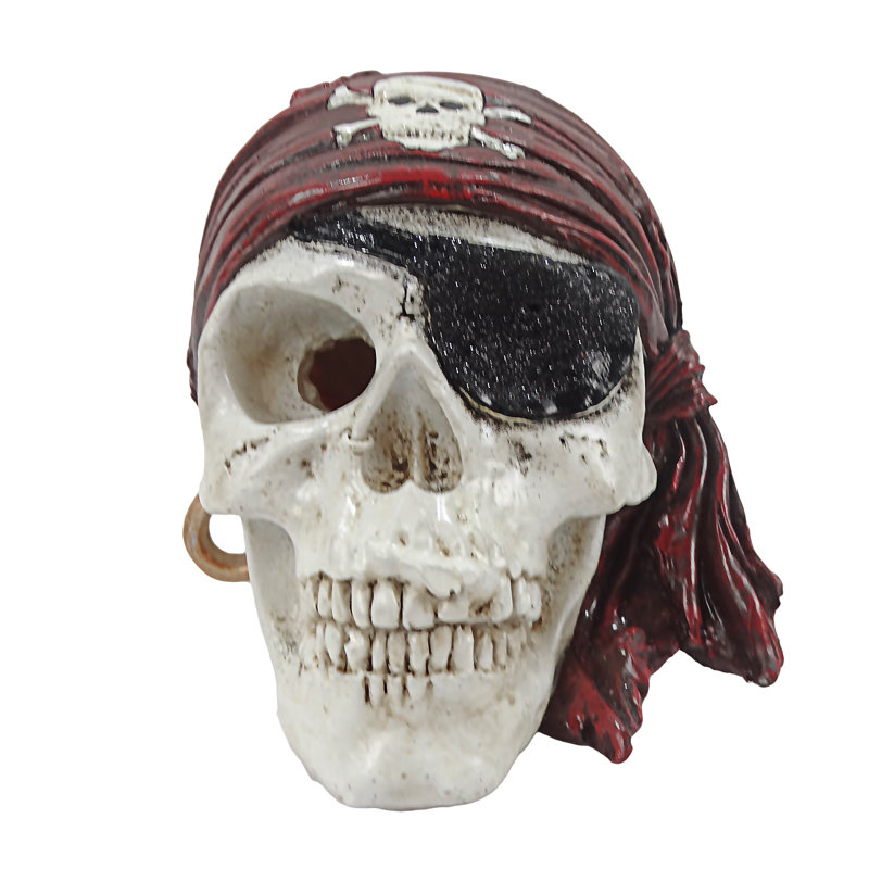 Tête de pirate squelette de 6 po de hauteur avec lumières DEL à changement de couleur, décoration de crâne d'Halloween pour un affichage intérieur ou extérieur