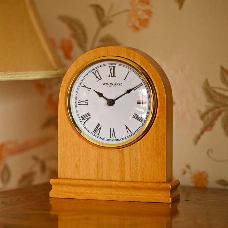 Roman Numeral Beech Solid Wood Quartz Movement / Crystal Tabletop Clock in Wood