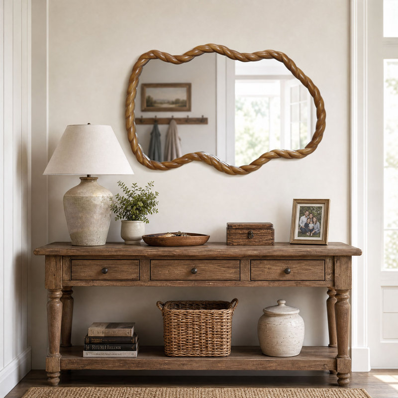Miroir mural à cadre torsadé irrégulier de 90 cm (35,4 po), miroir décoratif en bronze antique, Organique arrondi