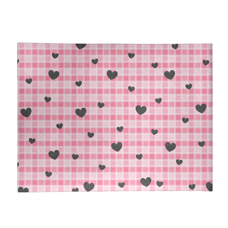 Tapis noir/rose fait main, Rectangle 5 pi x 7 pi