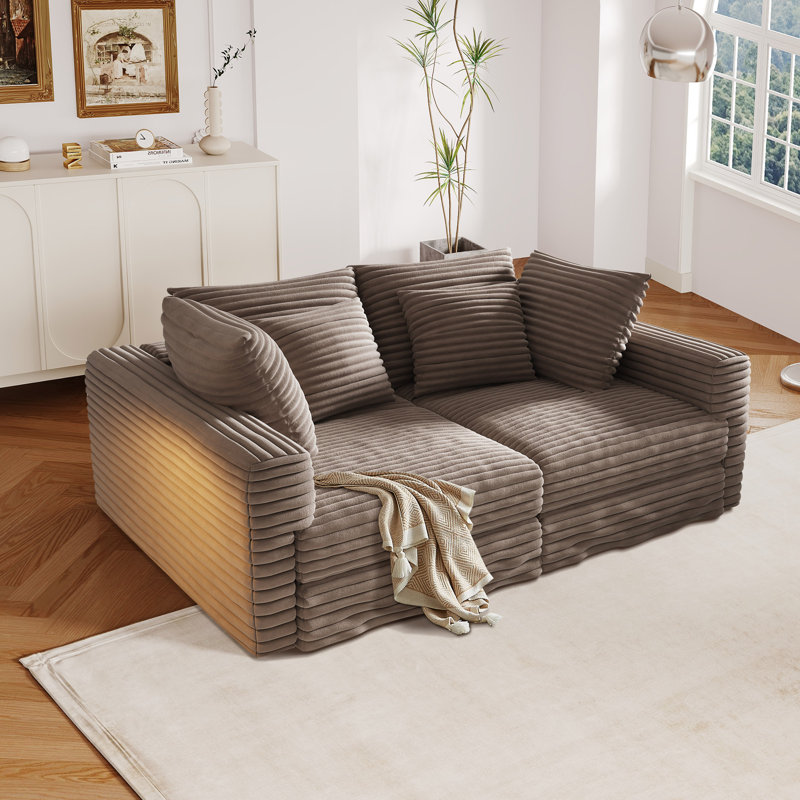 Nerissa 102.4" Corduroy Modular Cloud Couch Comfy Sofa with Square Armrests, Camel