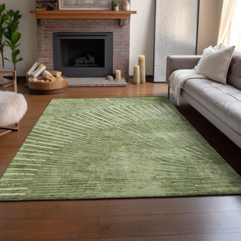 Sage Starburst Rectangular Washable Synthetic Rug 2'6" x 3'10"