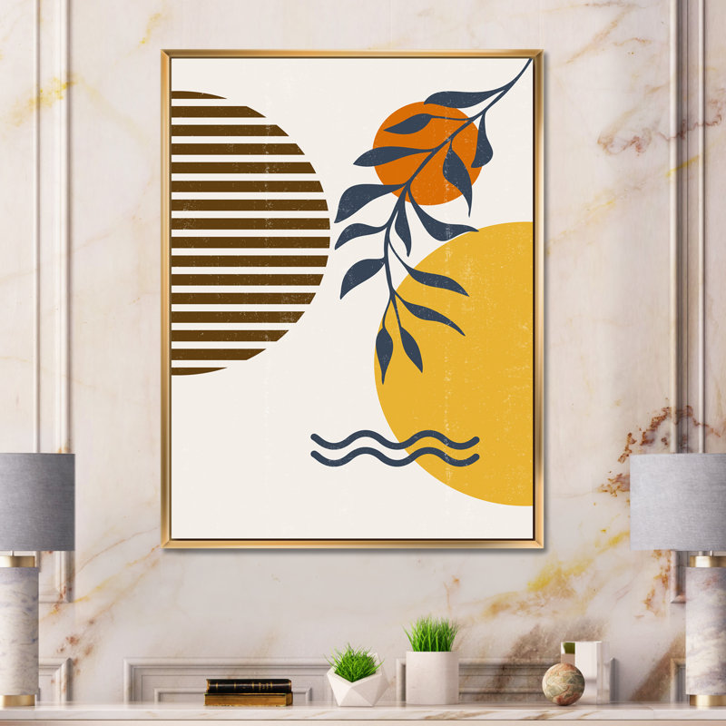 Botanical Minimalist Leaf with Abstract Shapes I - Photographie à cadre flottant sur toile, Encadrement doré