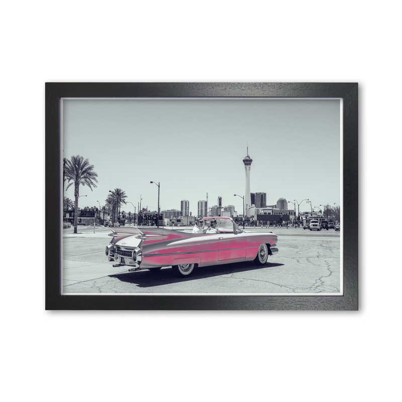 Retro Pink Car - Print, Black Grain Frame, 42 cm H x 30 cm W x 5 cm D