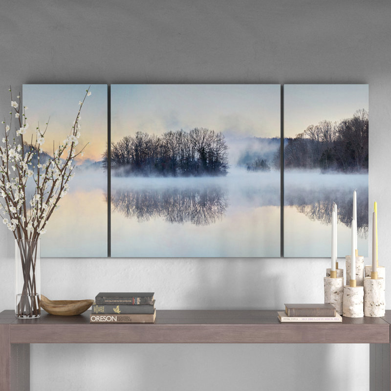 Scène sur l'eau - ensemble de 3 reproductions sur toile, H 40 po x l 80 po x P 1,5 po