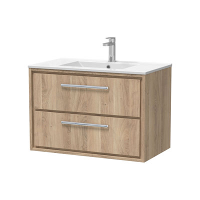 Hudson Reed Lille 800mm Antique Oak 2 Drawer  Wall Hung Vanity Unit With 1 Tap Hole Basin