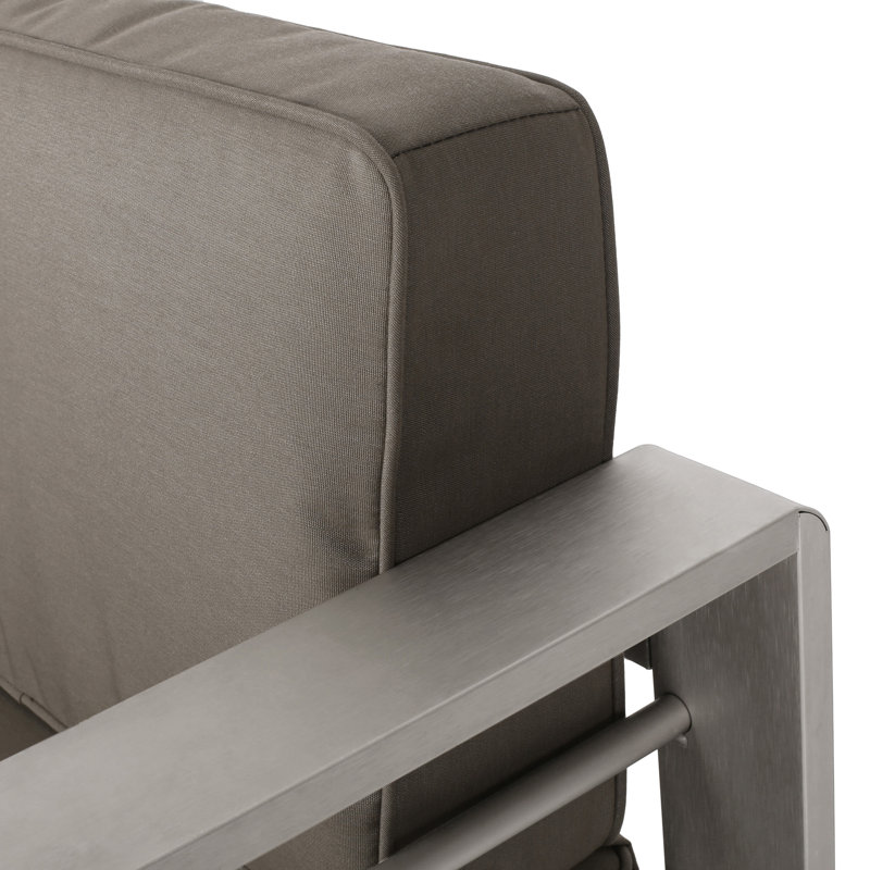 Badnath 32" Wide Polyester Armchair with Optional Sunbrella Cushions, Canvas Taupe Sunbrella, Silver