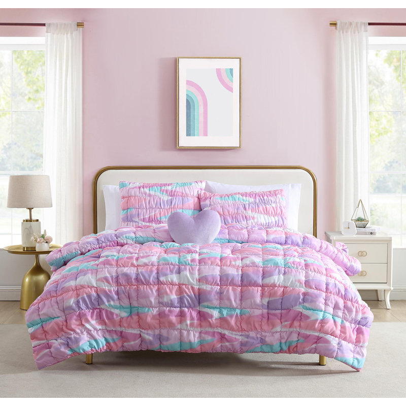 Staci Swirl Pink Soft Embellished Microfiber Comforter Set, Full Comforter+2 Standard Shams+1Throw Pillow