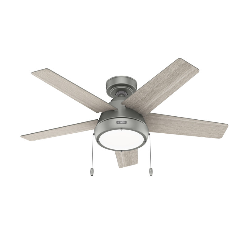 44" Burroughs 5 - Blade Standard Ceiling Fan with Remote Control and Light Kit Included, Matte Silver