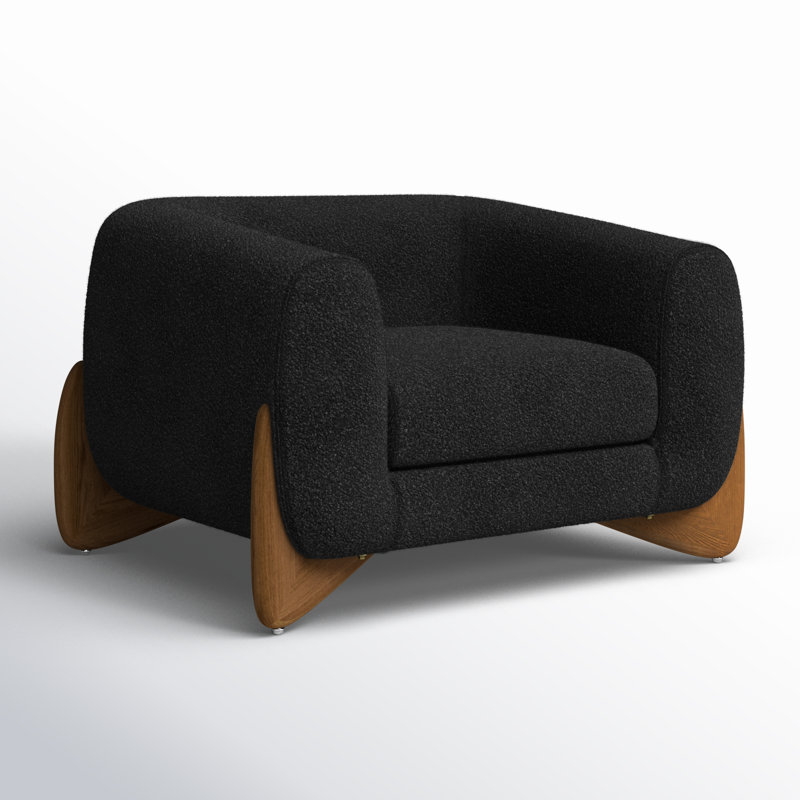 Amala Upholstered Barrel Chair, Black Boucle