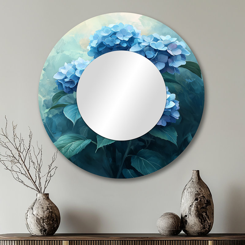 Hydrangea Blossom Harmony I - miroir floral pour décoration murale - imprimé sur métal, 29 po x 29 po