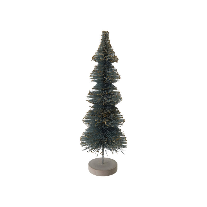 Grand arbre à brosse en sisal avec paillettes dorées et base en bois, H 14 po x l 5 po x P 5 po, Menthe foncée