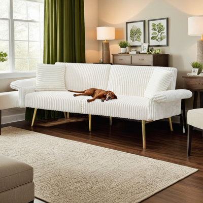 Foldable Double Corduroy Sofa Bed with Folding Armrests, Suitable for Living Rooms & Small Spaces by George Oliver