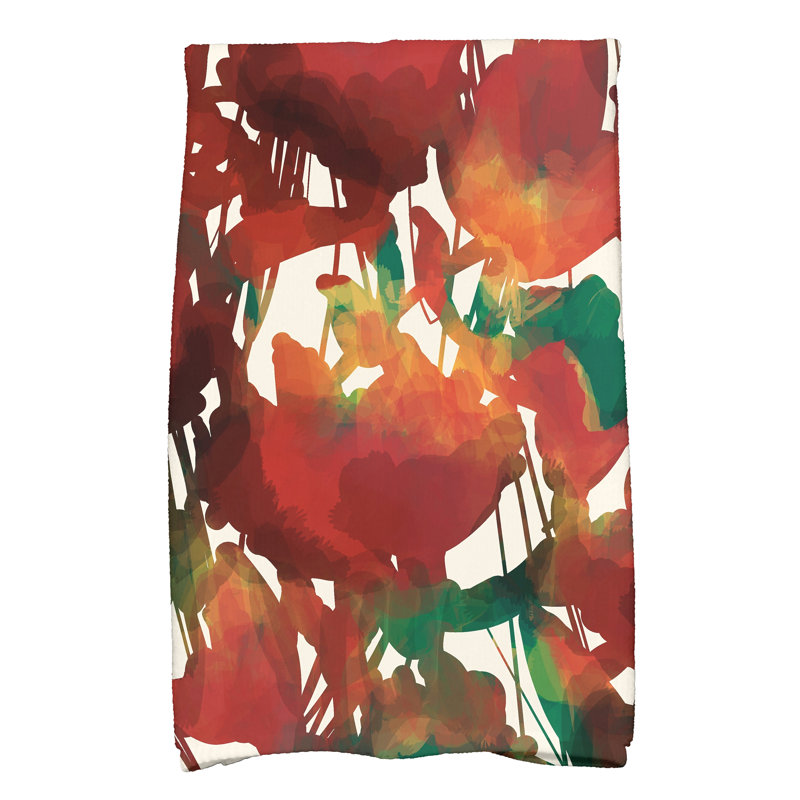Floral Tea Towel Kitchen Towel, Red