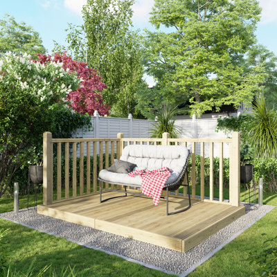 Powersheds 6 x 8ft Timber Pressure Treated Decking Kit - Handrails on Two Sides