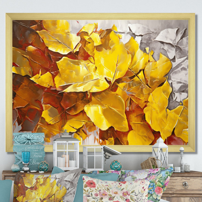 «Golden Foliage Abstraction I» sur toile, Cadre doré à une seule photo, H 16 po x l 32 po x P 1 po