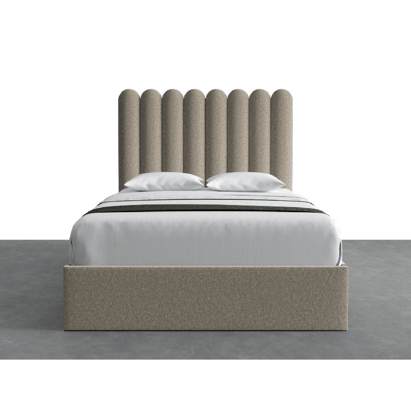 VANT Scalloped Headboard Wall Panels, Upholstered Vertical Accent Panels, Faux Merino Wool Brown, Matira Layout, Set of 16
