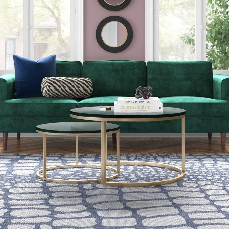 Emmaline Frame 2 Nesting Coffee Tables, Clear Top/Golden Base, Glass