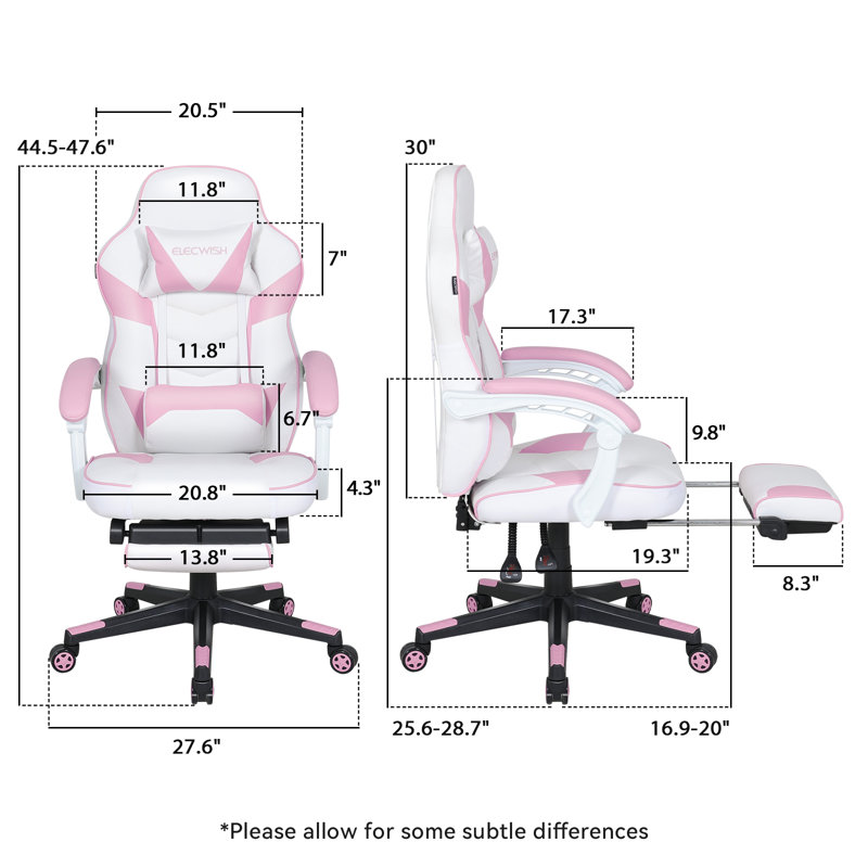 Fauteuil d'ordinateur ergonomique pour adultes à dossier haut avec repose-pieds et soutien lombaire, Rose