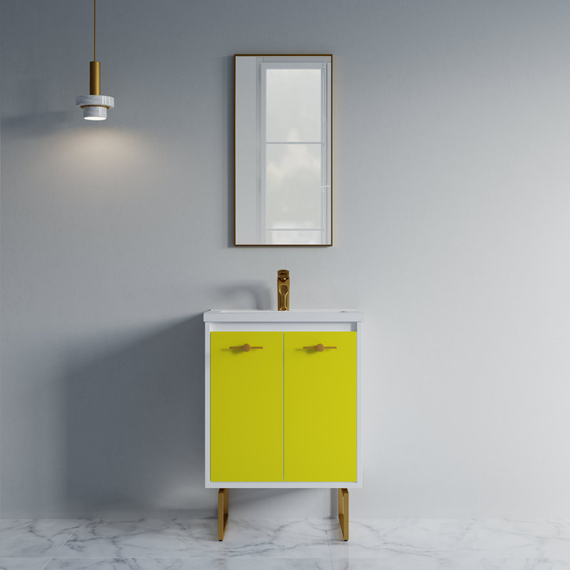 Ensemble de meuble-lavabo simple 24 po Emmaunel, Jaune