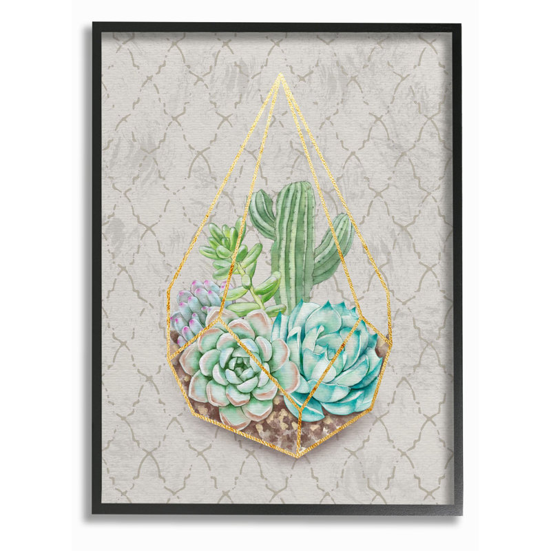 «Succulent Basket Gold Grey», impression, H 30 po x l 24 po, Giclée encadrée noir minuit