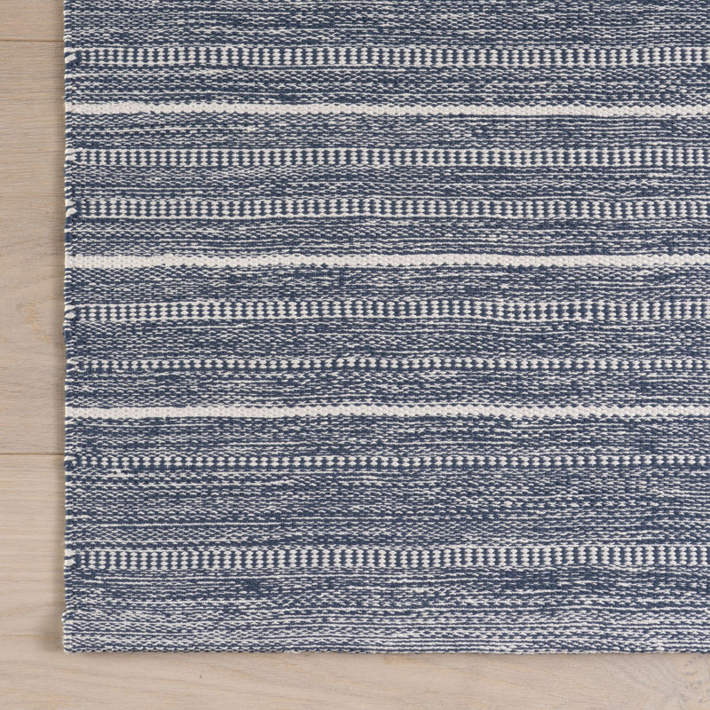 Skipper Stripe Navy Handwoven Indoor/Outdoor Rug, Runner 2'6" x 8'